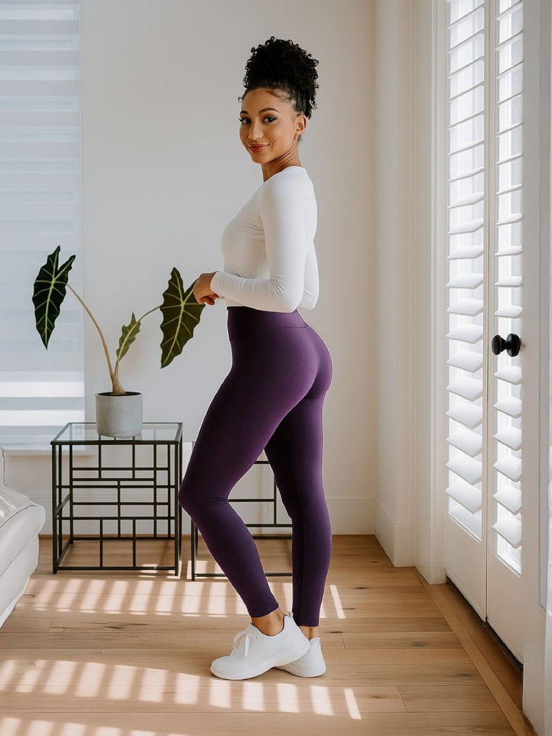 Conceited Fleece Lined Leggings Women - Warm - Winter - Women's Tights - Available in Plus Size - Space Dye - Large - X-Large Royal Purple - Image 4